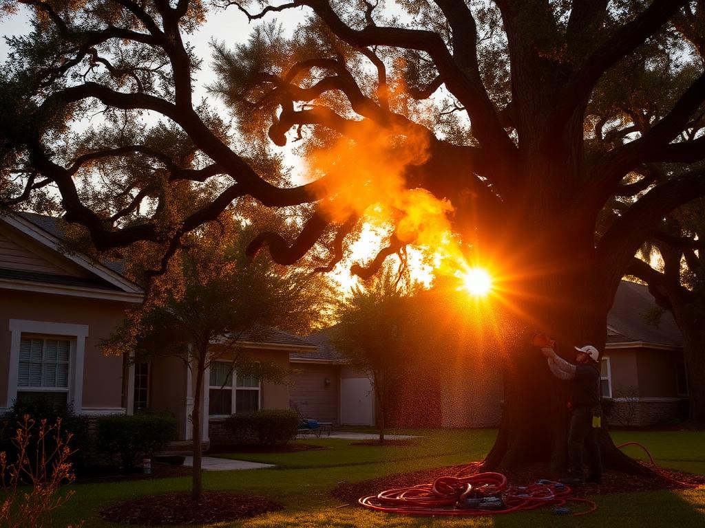 Professional tree removal in progress
